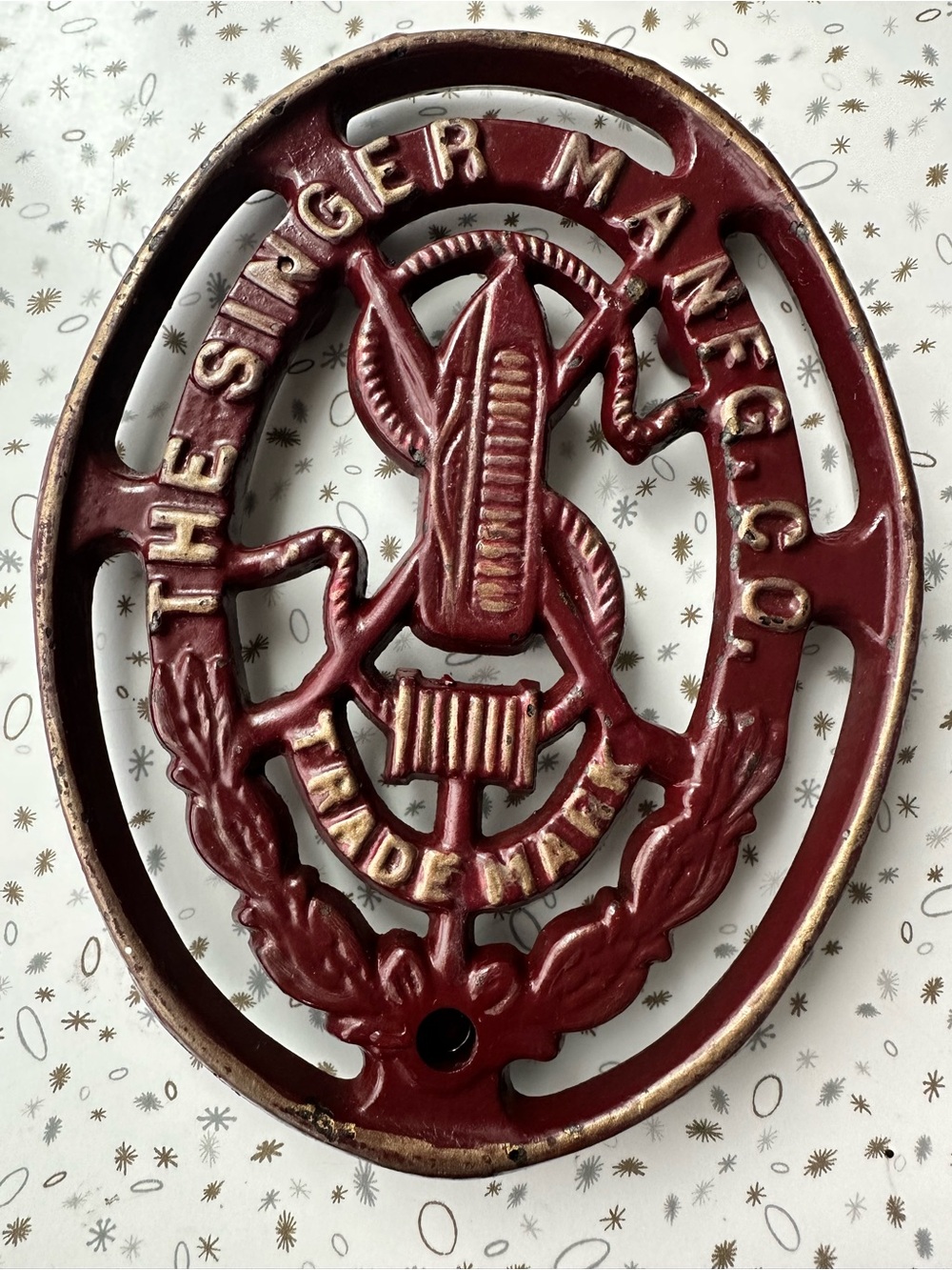 Vintage Singer Sewing Machine Cast Iron Logo Emblem Plaque - Restored